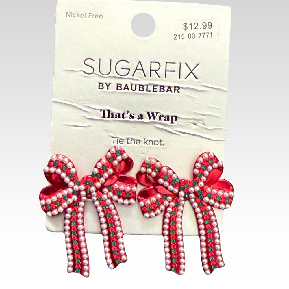 NWT Sugarfix by BAUBLEBAR That's a Wrap Tie the Knot Red Pearl Bow Earrings